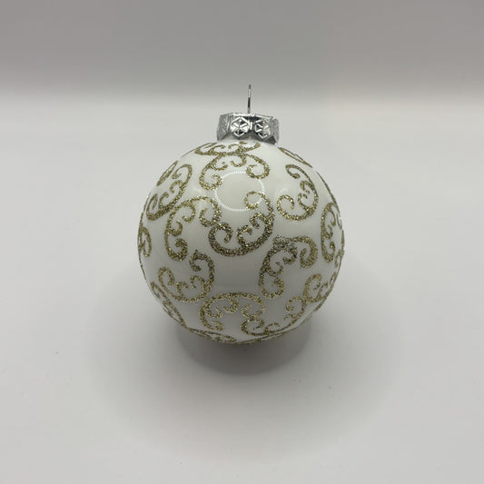 Fehér-arany kézzel festett karácsonyi üveggömb szett, 7 cm, 2. kép