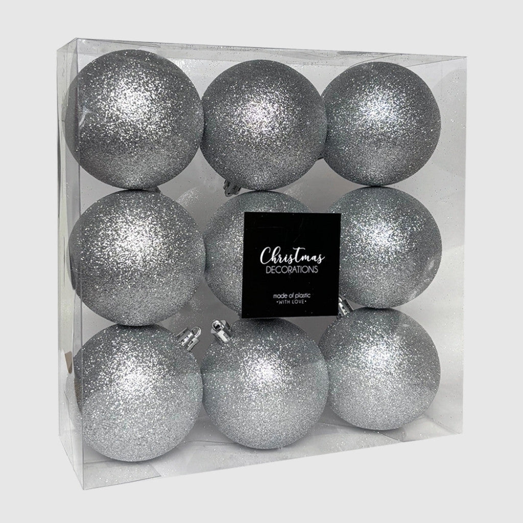 Ezüst glitteres törhetetlen műanyag gömb, 8 cm, 2. kép