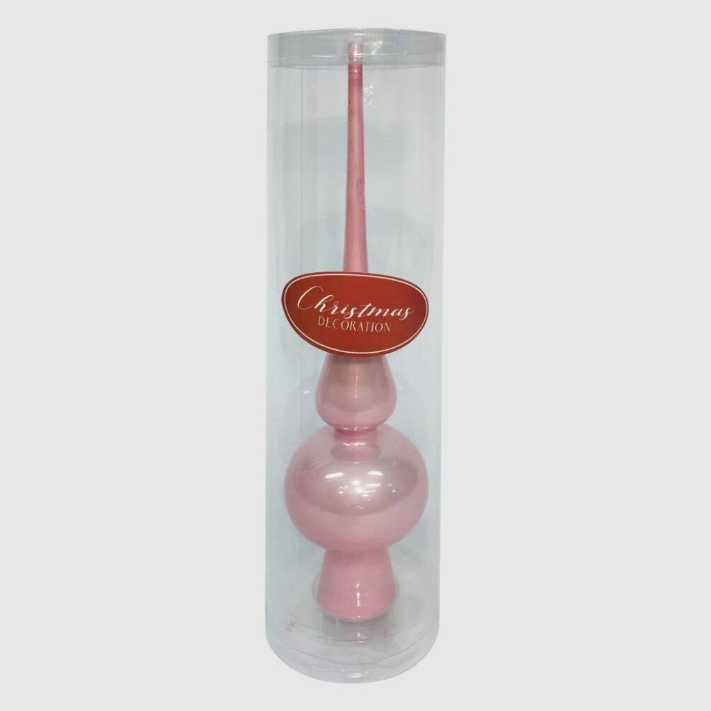Babarózsaszín fényes üveg csúcsdísz, 25,5 cm, 4. kép