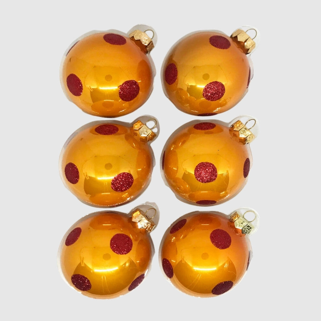 Red Orange Dots kézzel festett üveg karácsonyi gömb szett 6*8cm - 3