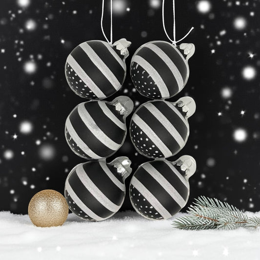 Stripe and dots kézzel festett üveg karácsonyi gömb szett 6*7cm
