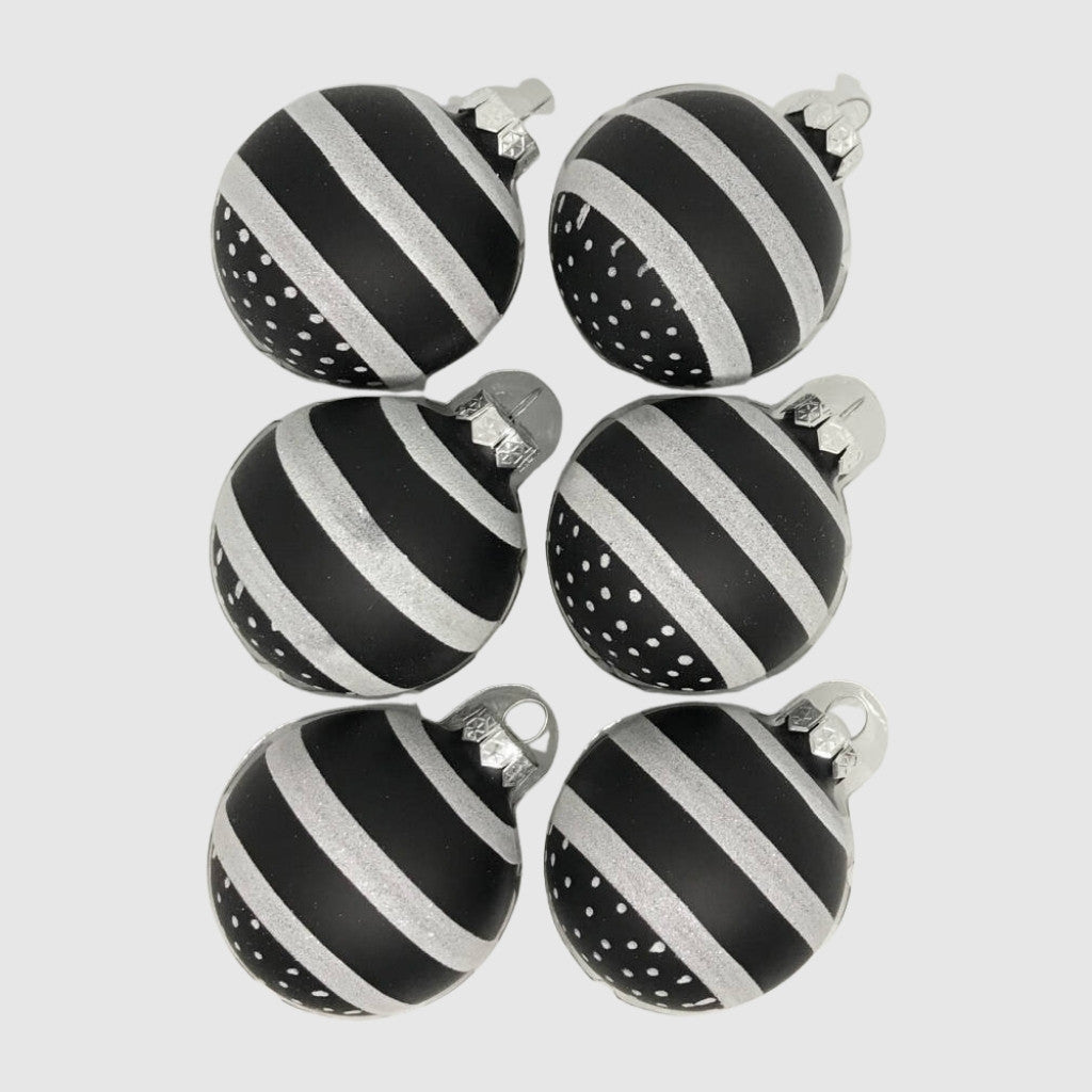 Stripe and dots kézzel festett üveg karácsonyi gömb szett 6*7cm - 3