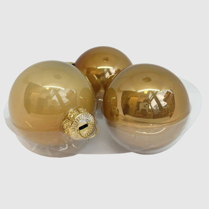 Arany és pezsgőszínű fényes karácsonyi üveggömb, 6 cm, 5. kép