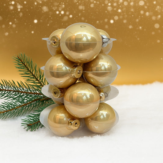 Champagne pezsgőszínű üveg karácsonyi gömb szett 12*6cm