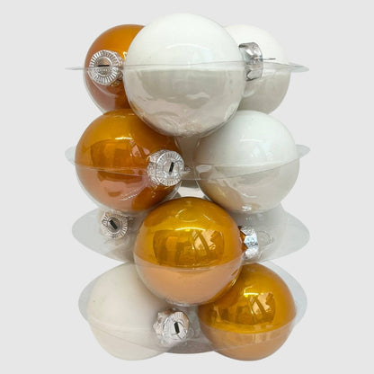 Fehér-arany barokk üveggömb, gyöngyházfényű és matt felület, 6 cm, 3. kép