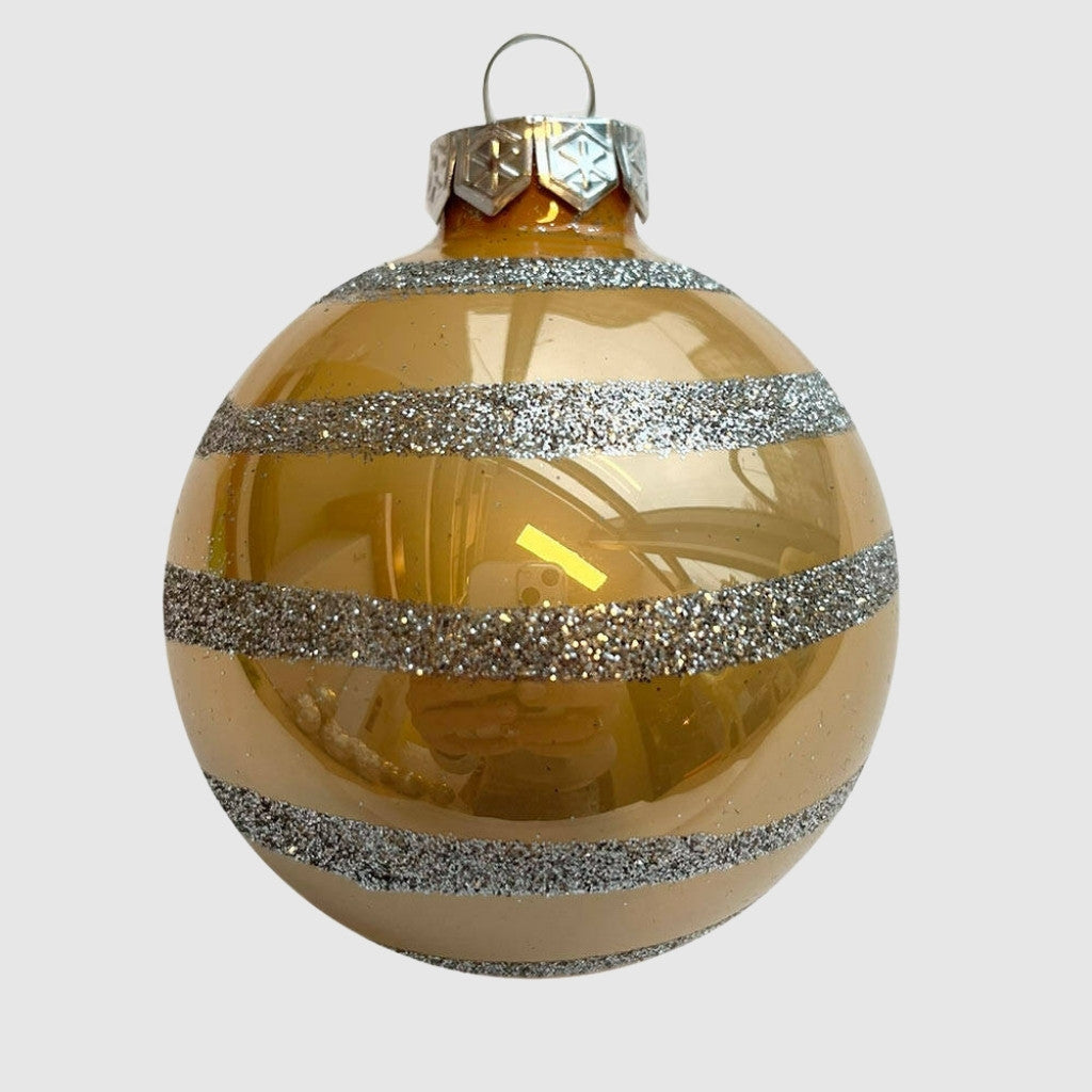 Silver glitter stripe pezsgőszínű kézzel festett üveg karácsonyi gömb szett 6*7cm - 4