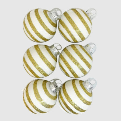 Fehér-arany csíkos kézzel festett üveggömb, 7 cm, 3. kép