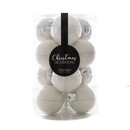 Fehér fényes karácsonyi üveggömb szett, 6 cm, 12 db