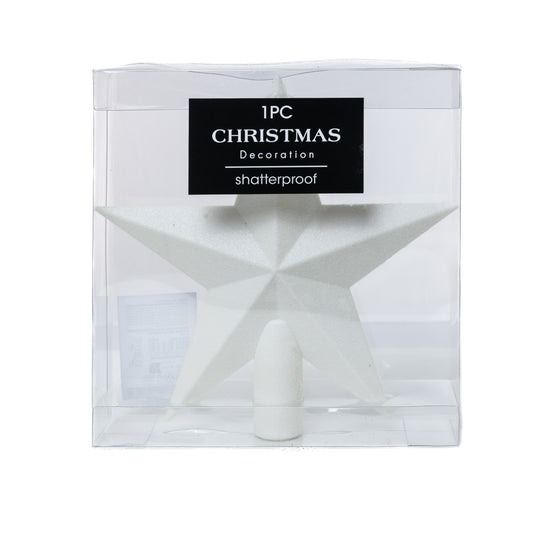 Fehér glitteres csúcsdísz csillag 19 cm