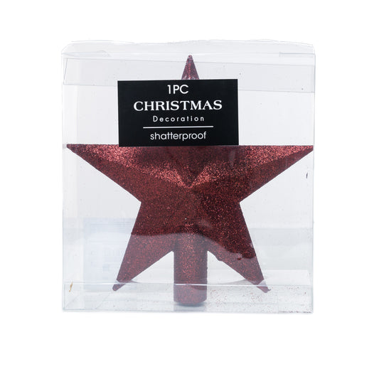 Bordó glitteres csúcsdísz csillag 19 cm