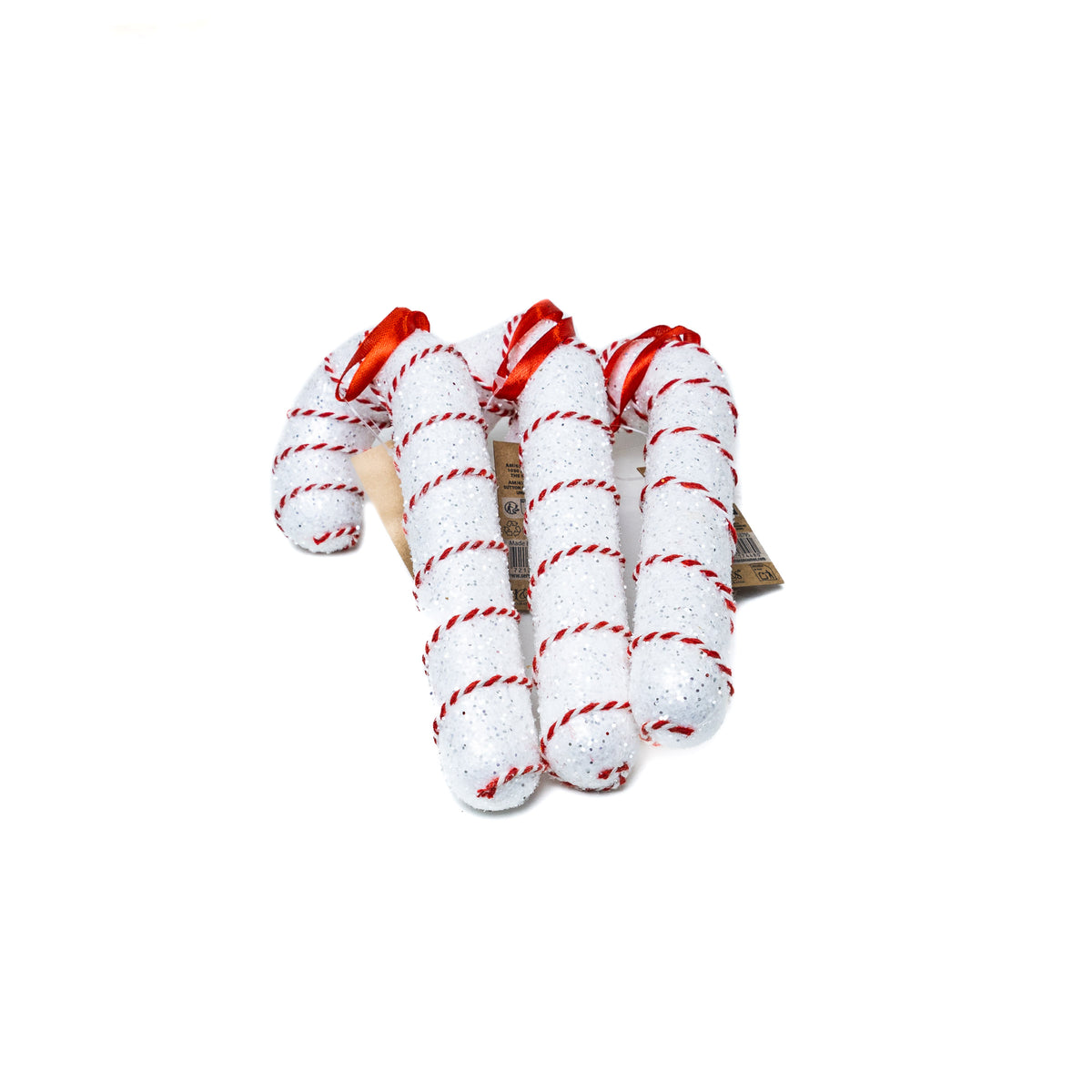 Cukorpálca dísz 16.5 cm, Fehér, piros-fehér szalag változat, 1. kép