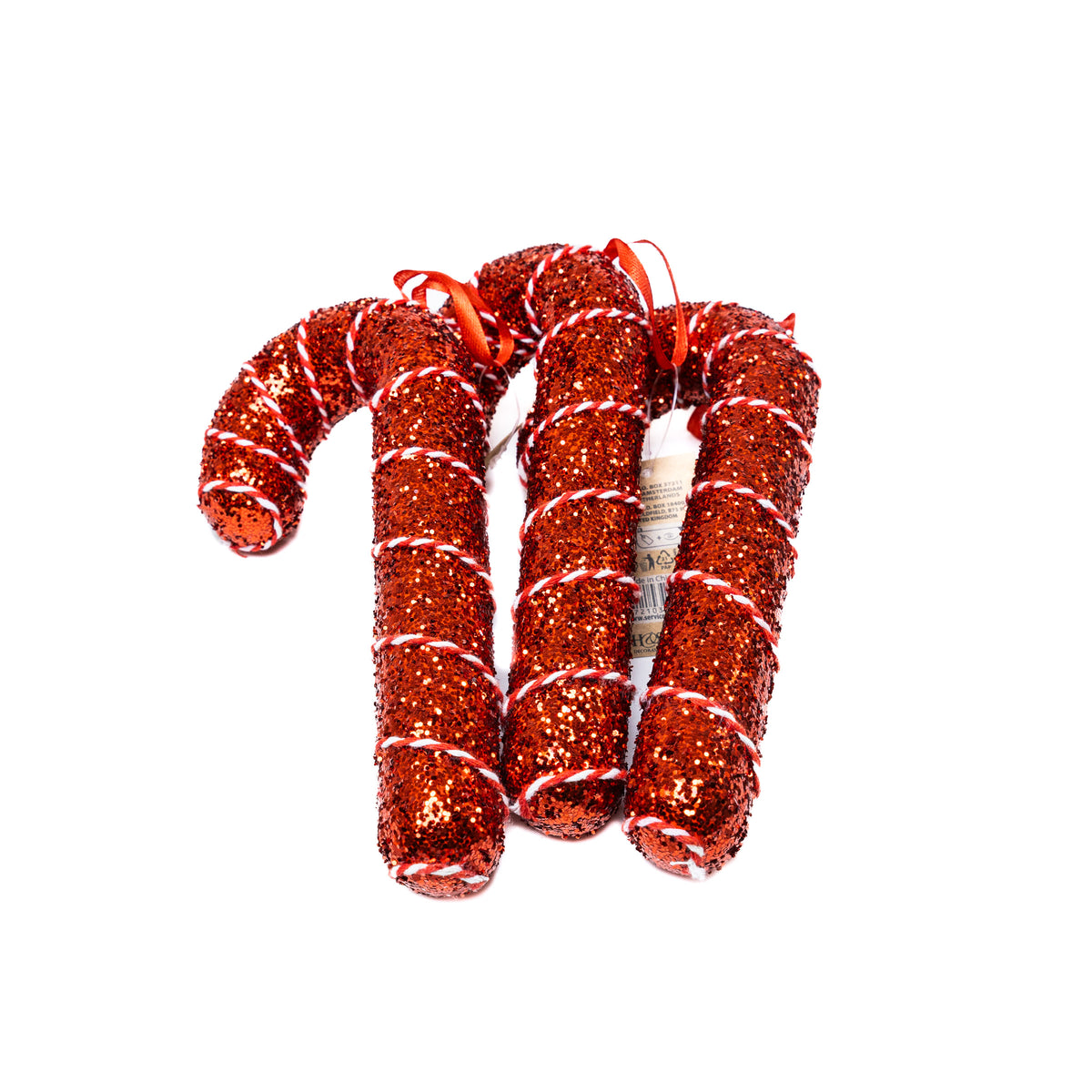 Cukorpálca dísz 16.5 cm, Piros, piros-fehér szalag változat, 1. kép