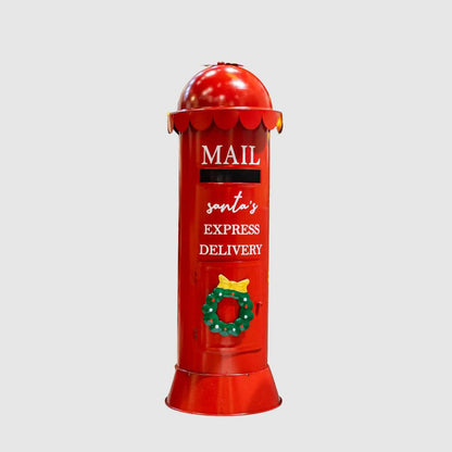 Piros fém karácsonyi postaláda zöld koszorúval, 2. kép