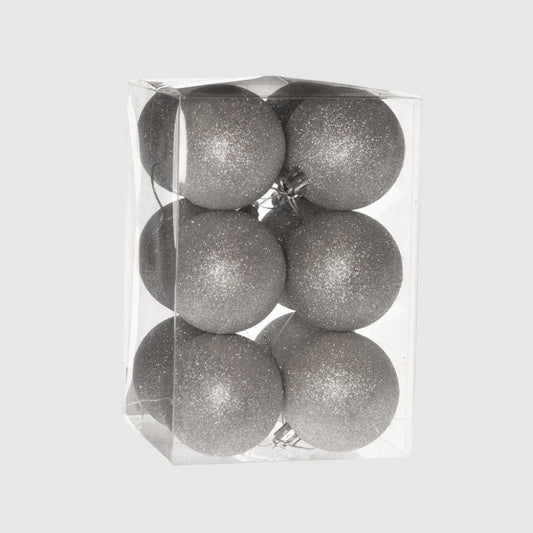 Ezüst glitteres törhetetlen műanyag gömb, 6 cm, 2. kép