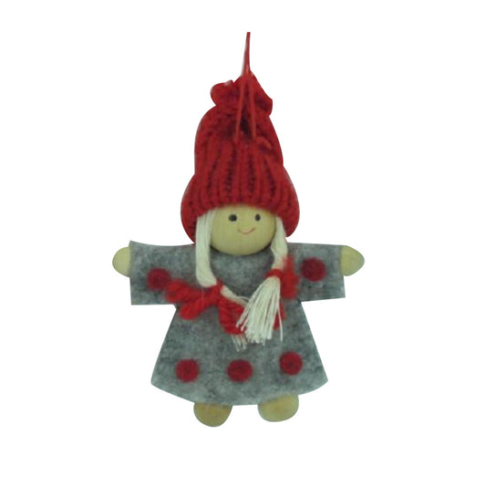 Szürke ruhás textil kislány figura akasztóval, 8 cm, 2. kép