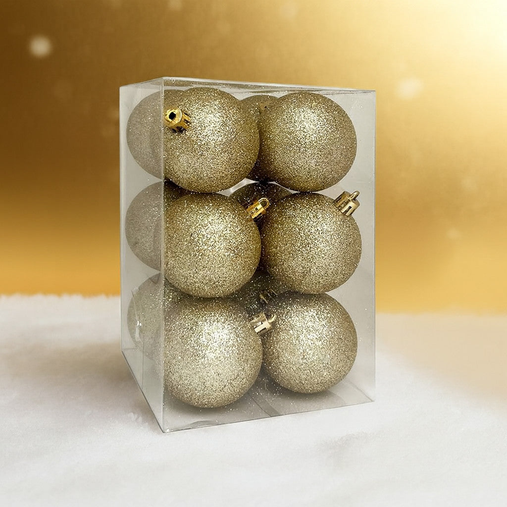 Arany glitteres műanyag karácsonyi gömb szett 12x6cm