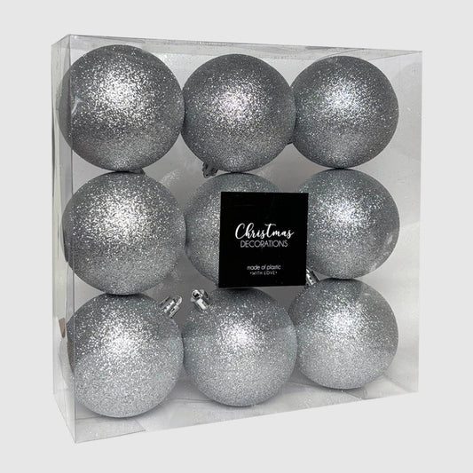 Ezüst glitteres törhetetlen műanyag gömb, 8 cm, 2. kép